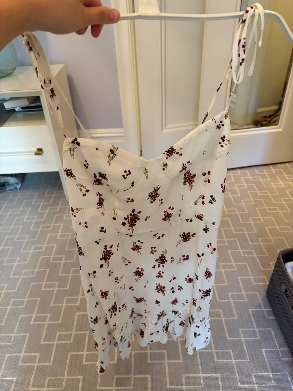 Aritzia White Mini Dress with Burgundy Floral Print